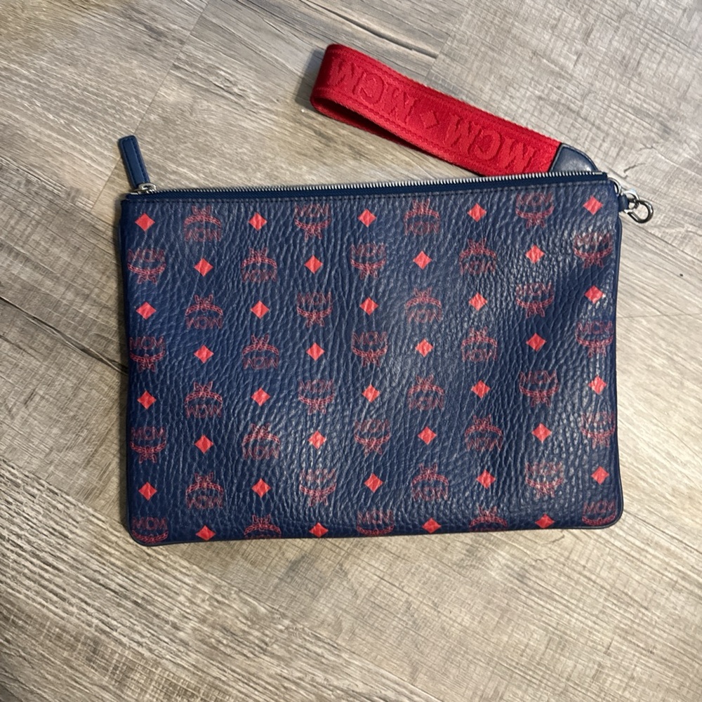 MCM Blue and Red Logo Wristlet